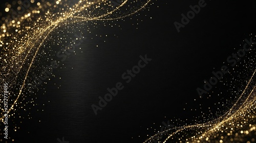 Golden sparkling particles swirl gracefully across a deep black expanse, creating an enchanting celestial motion that evokes wonder and cosmic elegance in every frame of its luminous dance