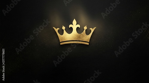 A gleaming golden crown with intricate fleur-de-lis detailing radiates regal authority against a deep shadowed backdrop, evoking timeless royalty and sovereign power in every refined curve
