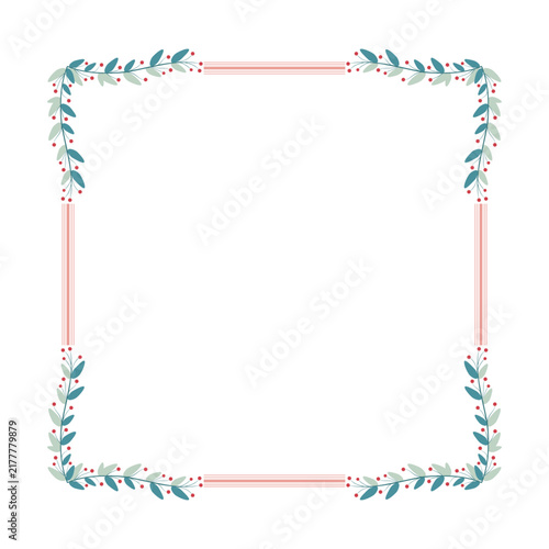 Pink Peach Square Border Frame With Green Leaves And Pink Cherries