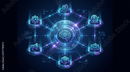 Artificial Intelligence Automation Network With Business Marketing Finance And Communication Icons