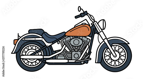 Fotografie A flat vector illustration of a classic cruiser motorcycle isolated on a white background