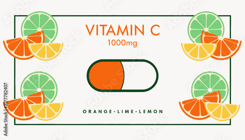 Vitamin C supplement label with citrus fruits