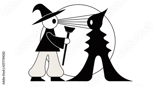 wizard shining light on mysterious silhouette