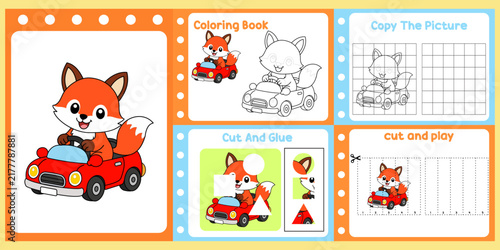 worksheets pack for kids a cute fox vector.