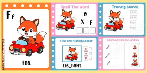 worksheets pack for kids a little fox vector