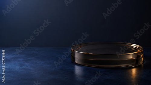 Empty smoked glass stage for premium product presentation with copy space