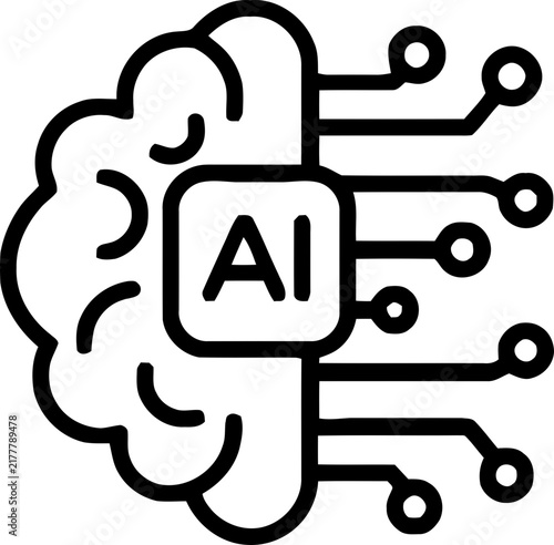 AI brain chip icon, modern artificial intelligence technology symbol, machine learning vector design on transparent background. AI brain chip neural network processor icon on transparent background. 