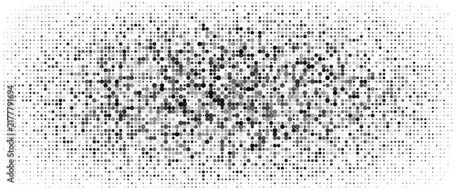 Abstract black halftone dot pattern with irregular organic shapes on white background. Vektor ini cocok untuk web, presentasi, iklan, teknologi, sport dan lain-lain