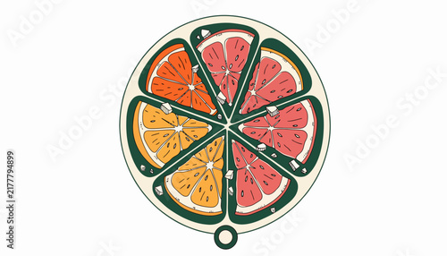 Citrus fruit slices on a plate, isolated on transparent background