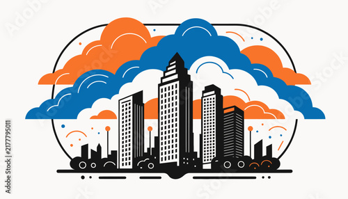 city skyline with clouds, urban landscape