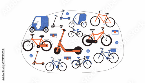 City transportation, bicycles and scooters