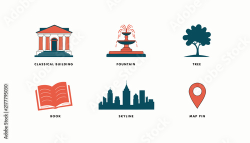 city travel icons, landmarks and navigation