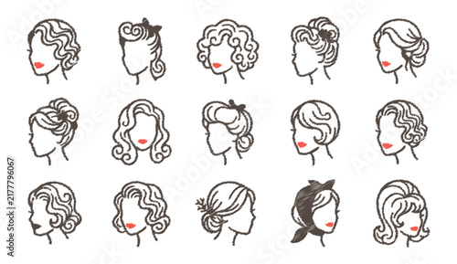 Vintage Hairstyle Collection Set of Retro Women Hairdos and Classic Beauty Styles