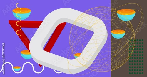 Geometrical graphic retro theme background animation with place for text. Minimal geometric elements frame video. Vintage abstract shapes for advertising.