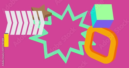 Geometrical graphic retro theme background animation with place for text. Minimal geometric elements frame video. Vintage abstract shapes for advertising.