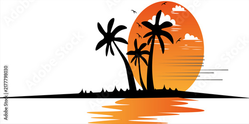 Coconut palm trees and sunset - vector file