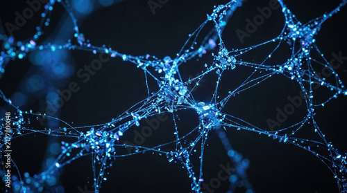 Critical minerals sourcing network in blue light with abstract fiber web and dark background