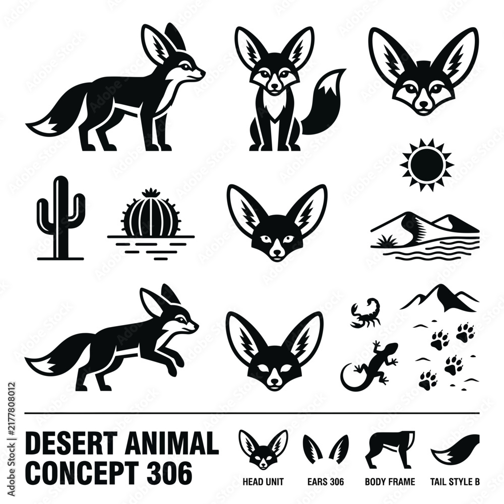 Obraz premium Fennec Fox Desert Animal Concept Icons Isolated