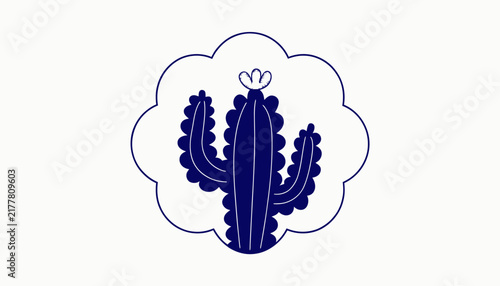 cactus plant icon, blue silhouette