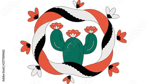 cactus snake flowers illustration