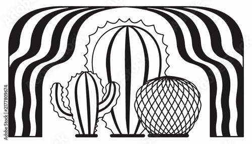 cactus plants with striped background