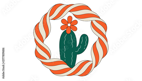 cactus with flower in orange and white rope circle