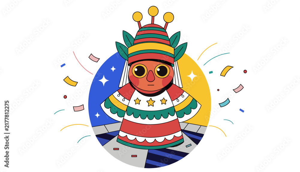 Naklejka premium cartoon character in colorful costume celebrating party