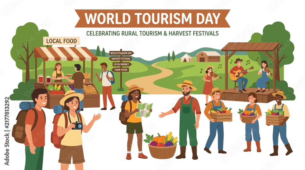 Fototapeta premium World Tourism Day: Rural Tourism & Harvest Festivals Celebration with People