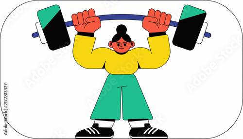 Cartoon woman lifting weights, isolated on transparent background