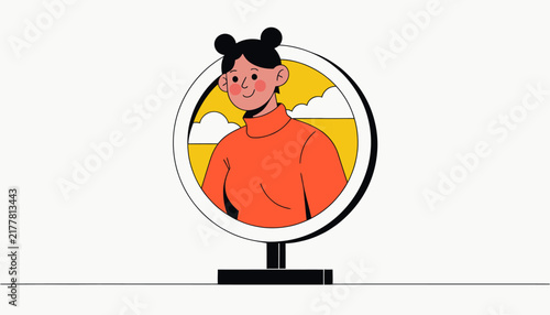 cartoon woman portrait on a globe