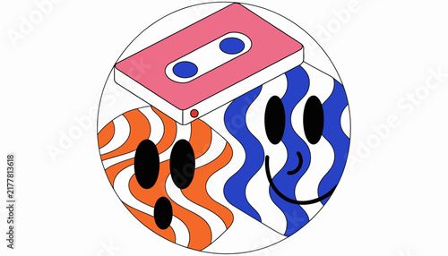 Cassette tape smiling face illustration