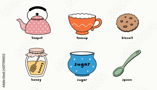 cartoon tea time objects