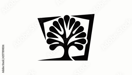 black tree logo on white background
