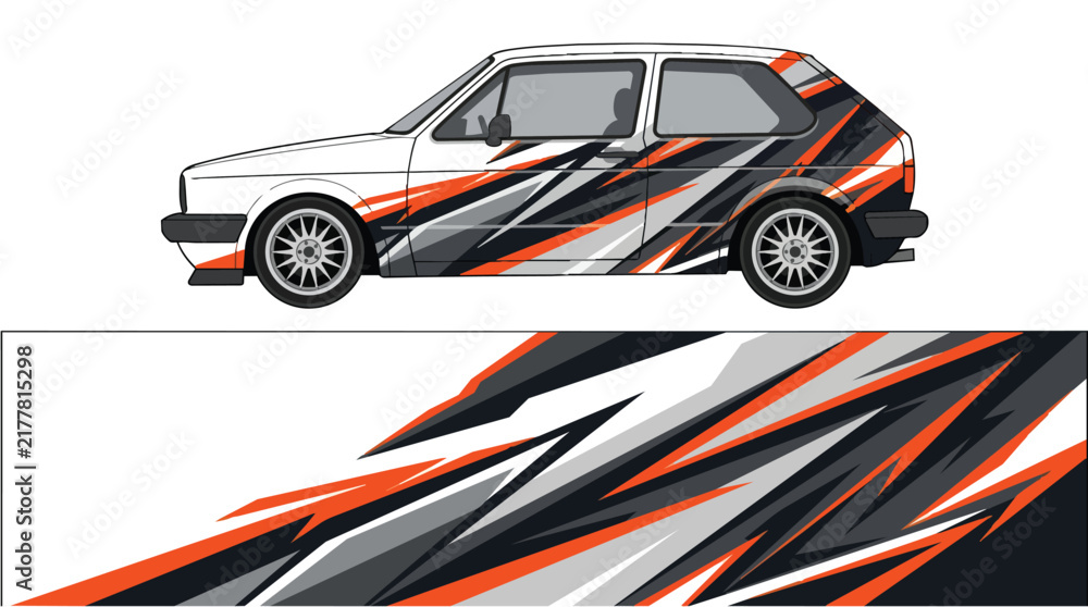 Naklejka premium Stylish Racing Car with Speed Stripes