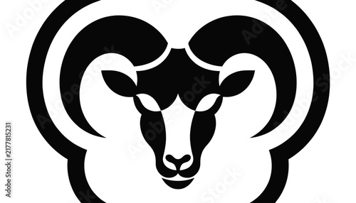 black ram head logo with curved horns on white background