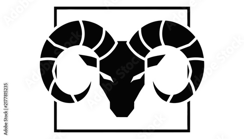 black ram head logo with horns in square frame