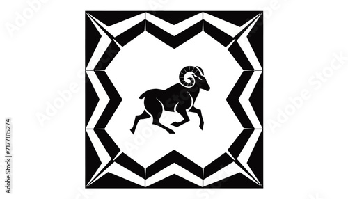 black ram silhouette in geometric pattern