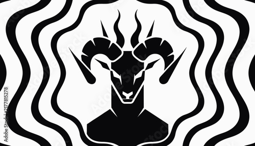 Black ram head silhouette with wavy lines