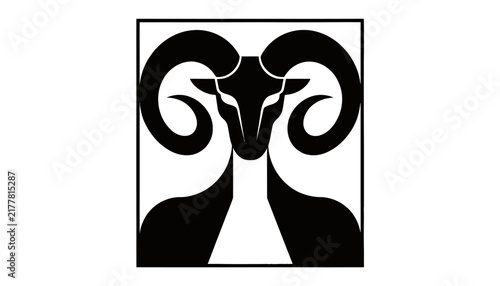 black ram head with curved horns isolated on transparent background