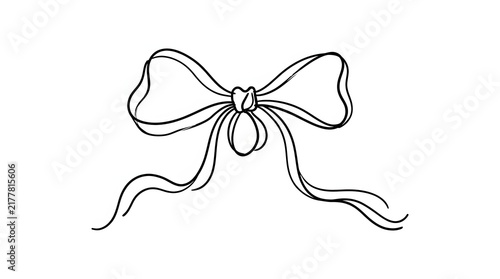 Minimalist Black Ink Ribbon Bow Hand Drawn Illustration Isolated on White Background
