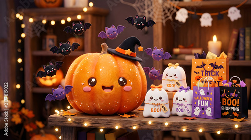 Spooky Halloween Jack-o-Lantern Pumpkin with Glowing Candles on Dark Background, Autumn Holiday Decoration for October Night Horror Celebration