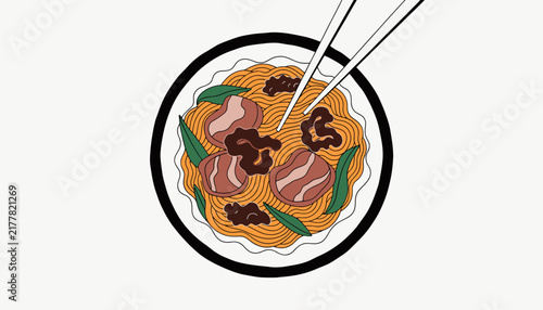 chinese noodles with meat and chopsticks