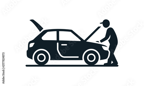 Foto Car repair icon, mechanic checking engine