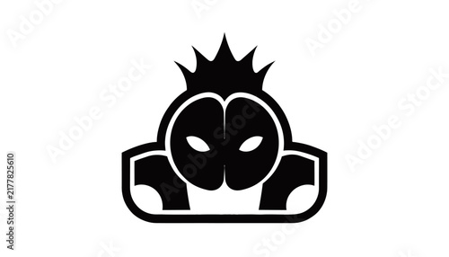 black angry monster head with crown and boxing gloves