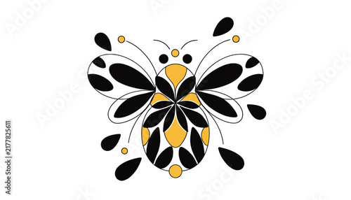 black and yellow butterfly with floral pattern isolated on transparent background