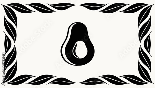 black avocado silhouette on white background with decorative border