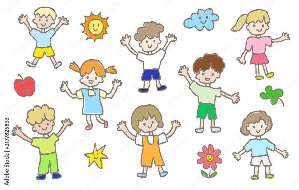 Naklejka premium Colorful hand drawn vector illustration of happy children.