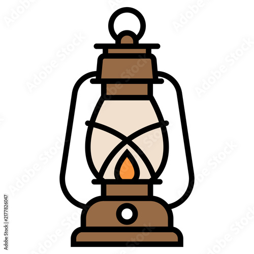 Vector vintage oil lamp icon with burning flame inside a glass globe