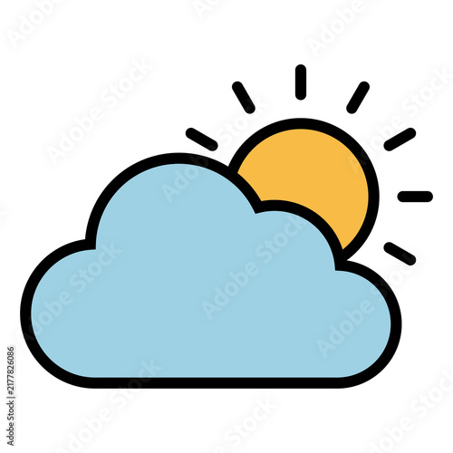 Vector partly cloudy weather icon featuring a light blue cloud in front of a yellow sun isolated on a dark background.