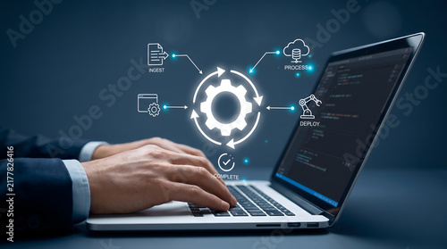 Tapety artystyczne Digital workflow automation system showing process optimization, integration, and operational efficiency